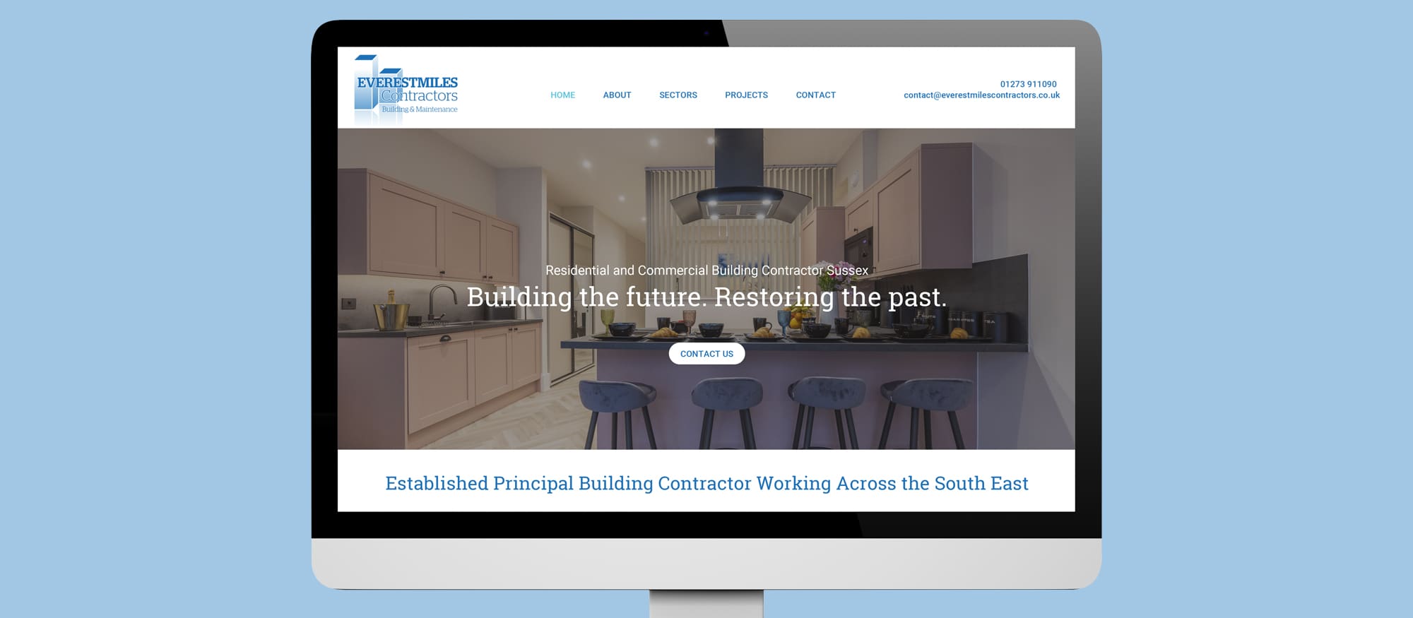 Everestmiles building contractors website- showing desktop screen with website homepage