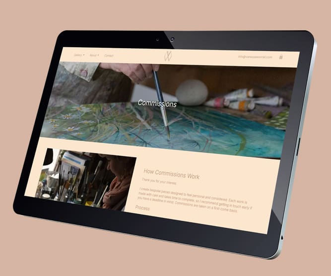 Vanessa Worrall - e-commerce artist website shown on tablet screen