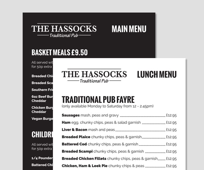 The Hassocks pub menu design