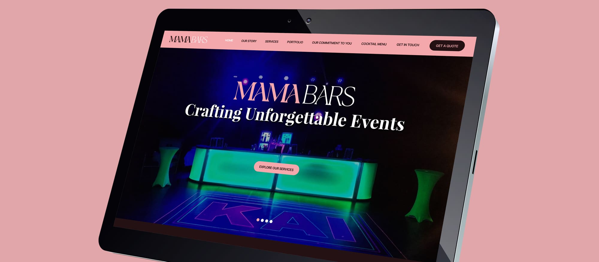 Mama bars website on tablet