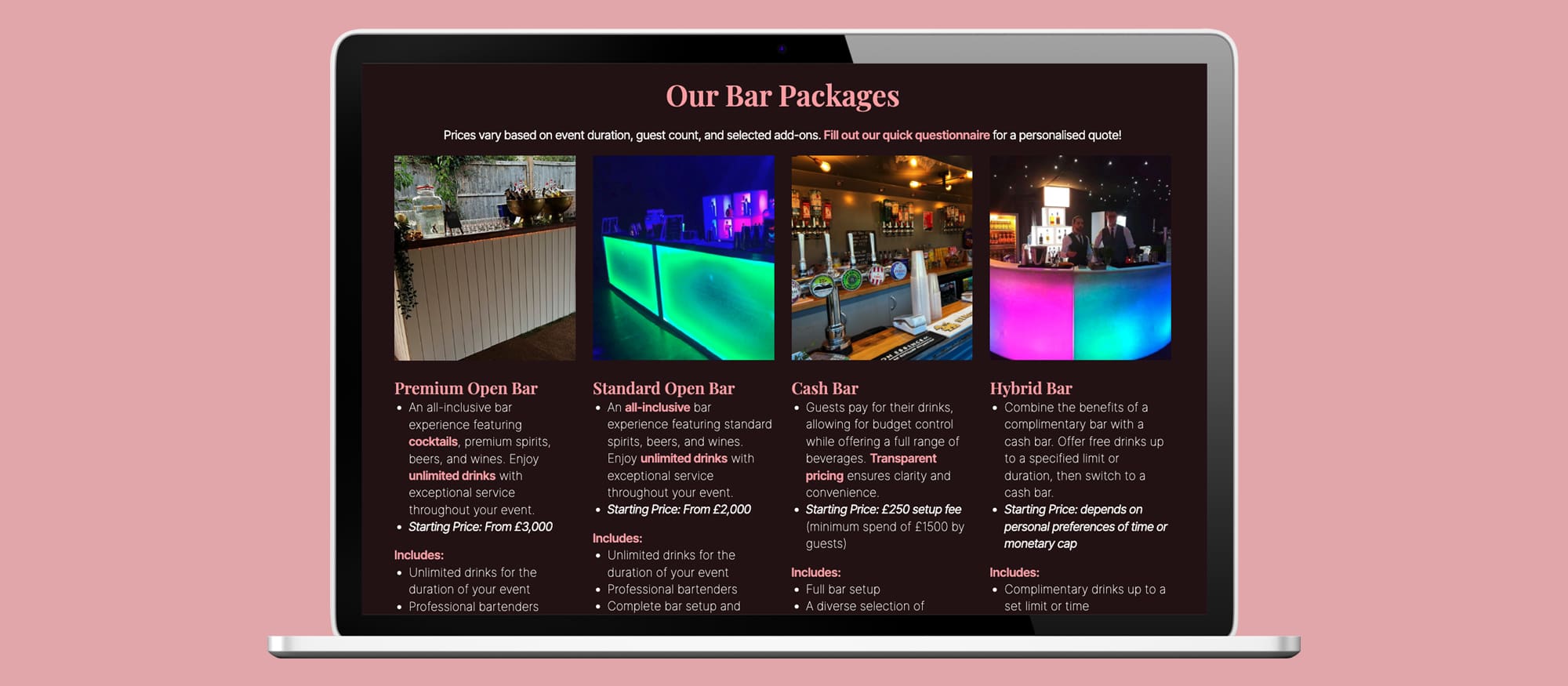 Mama bars website on laptop