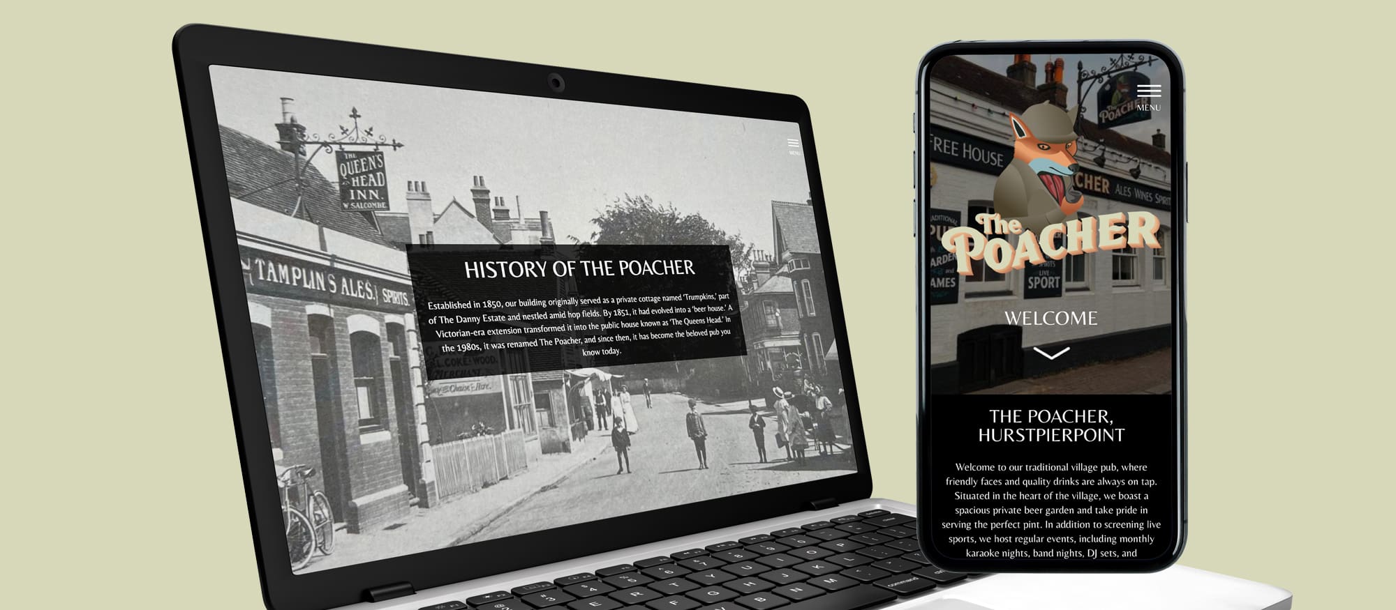 Poacher pub website mobile and desktop