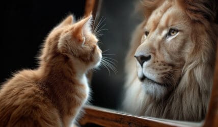 Trigger your marketing potential in Q4 - a kitten looking in a mirror and the reflection is a lion