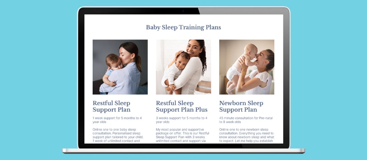 Restful Sleepers - baby sleep consultant, training plans website page
