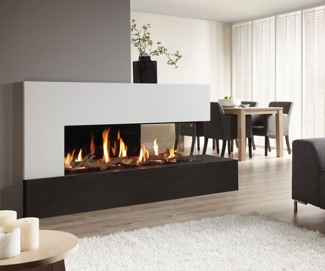 National press advertising campaign for Dru Fire. Image of a fire install.