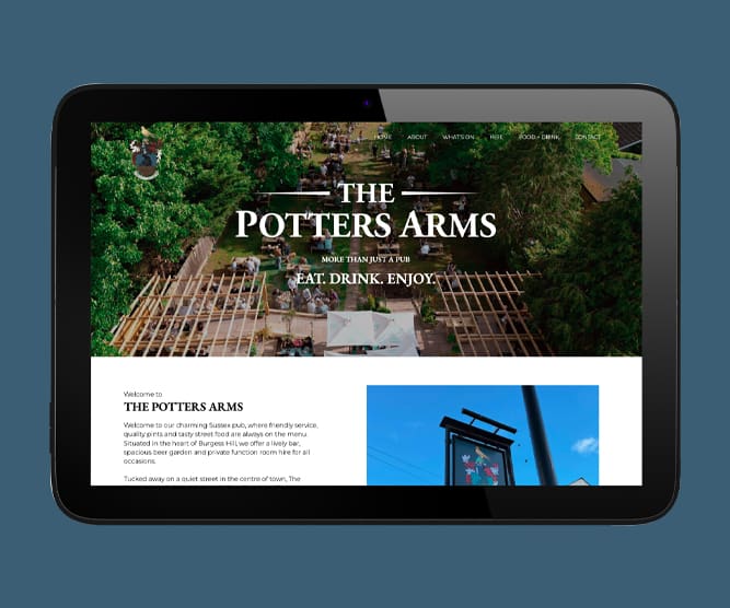 Sussex pub website design and build - The Potters Arms in Burgess Hill